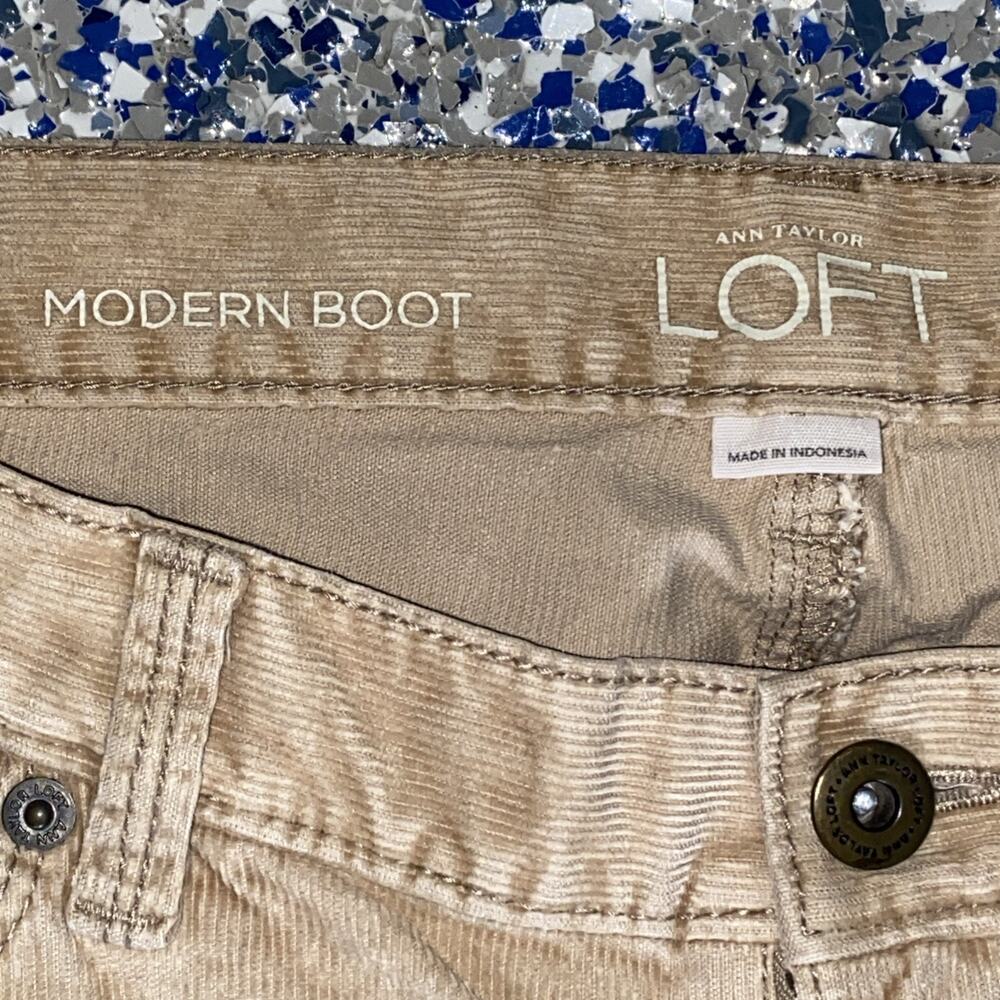 Ann Taylor LOFT Low Rise Modern Boot Tan Khaki Corduroy‎ Pants Women’s Size 12P - Picture 5 of 9
